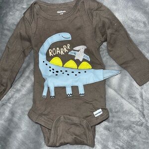 coffee color, size 0-3 months, blue dinosaur detail